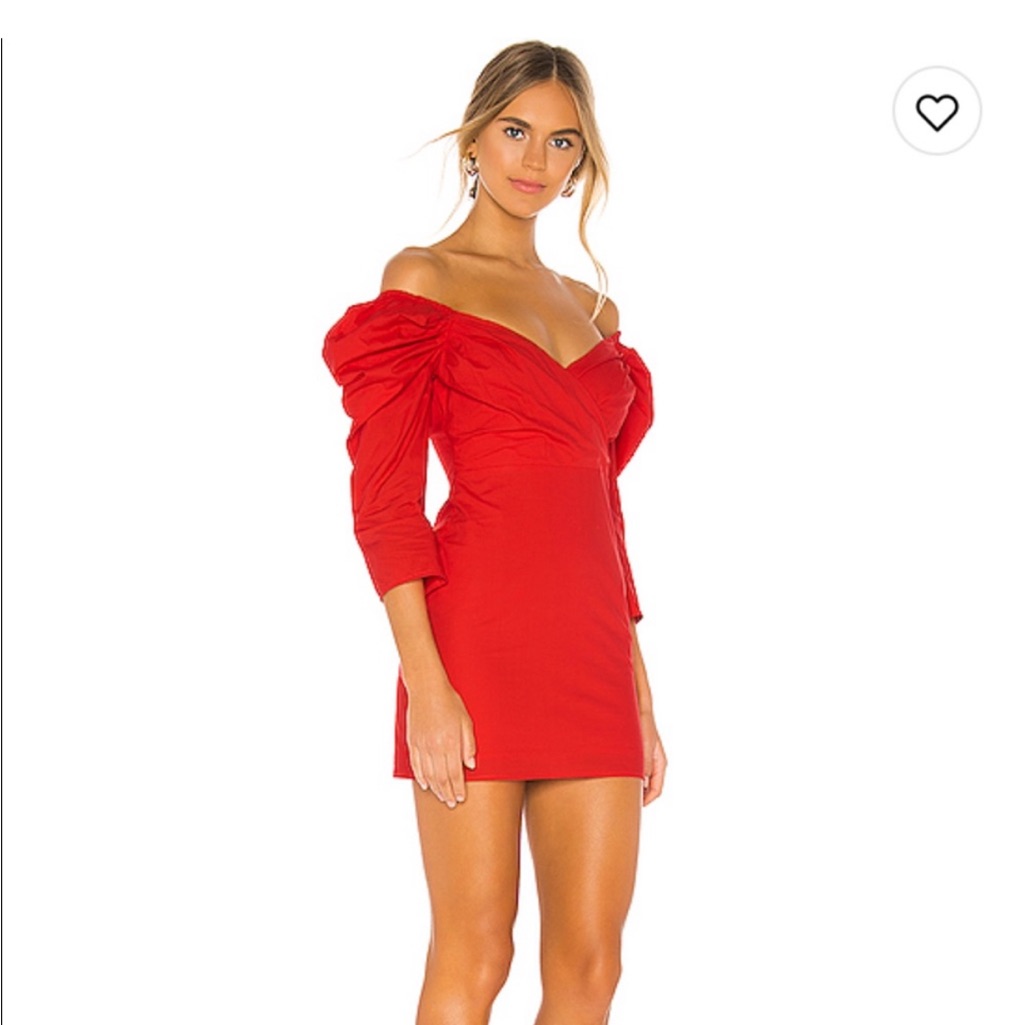 Lovers + Friends Isa Off-Shoulder Red Mini Dress Puff Sleeves Holiday Festive